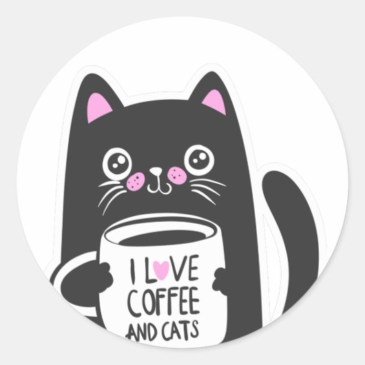 Sticker Rond J'aime le café et les chats - Choisir la couleur a (Devant)