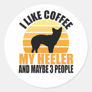 Sticker Rond j'aime le café et mon chien heeler et peut-être 3 