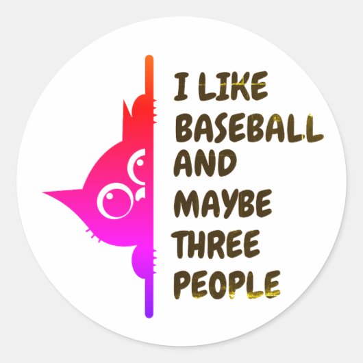 Sticker Rond J'aime le chat qui regarde le baseball (Devant)