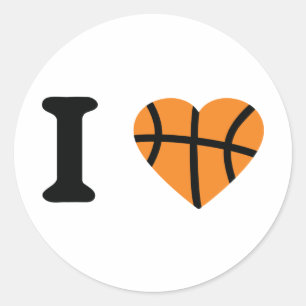 Sticker Rond J'aime le coeur de basket-ball