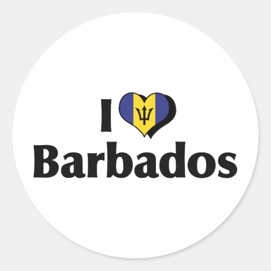 Sticker Rond J'aime le drapeau de la Barbade (Devant)