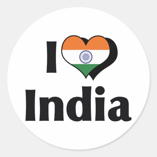 Sticker Rond J'aime le drapeau de l'Inde (Devant)