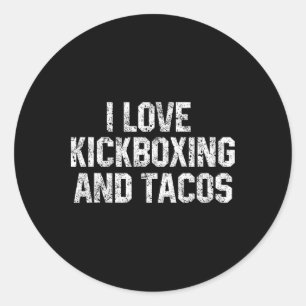Sticker Rond J'aime le kickboxing et les tacos drôle kickbox ar