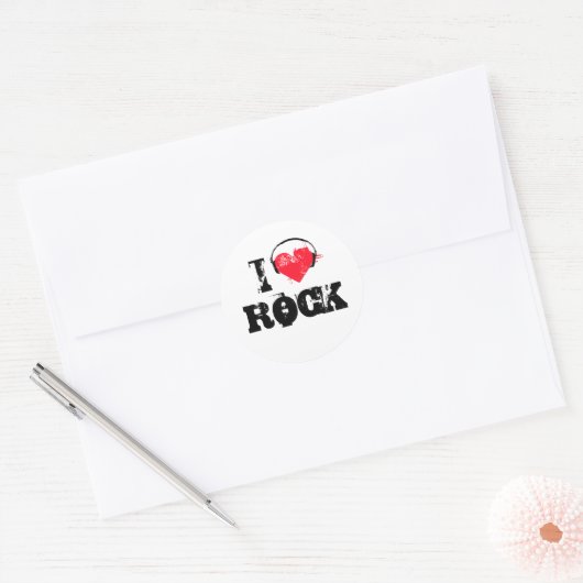 Sticker Rond J'aime le rock (Enveloppe)