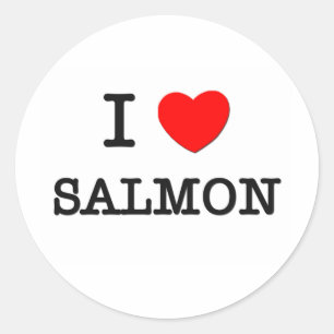 Sticker Rond J'aime le SAUMON (la nourriture)