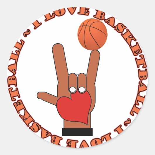 STICKER ROND J'AIME LE SIGNE ASL BASKETBALL (Devant)