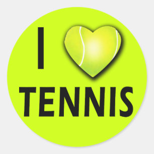 Sticker Rond J'aime le tennis avec le coeur de balle de tennis
