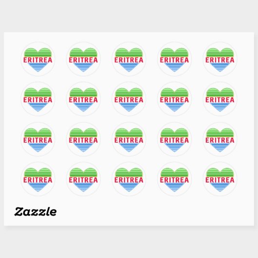 Sticker Rond J'aime l'Erythrée, coeur érythréen (Feuille)