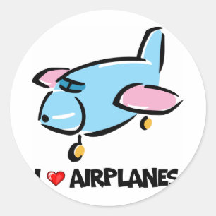 Sticker Rond J'aime les avions