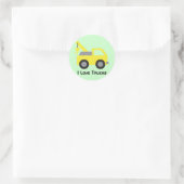 Sticker Rond J'aime les camions, véhicule jaune mignon pour des (Sac)