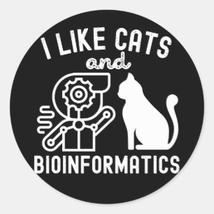 Sticker Rond J'aime les chats et la bio-informatique