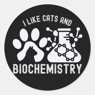 Sticker Rond J'aime les chats et la biochimie