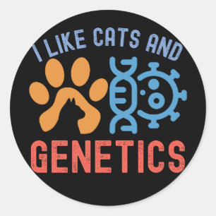 Sticker Rond J'aime les chats et la génétique, Citations sur la
