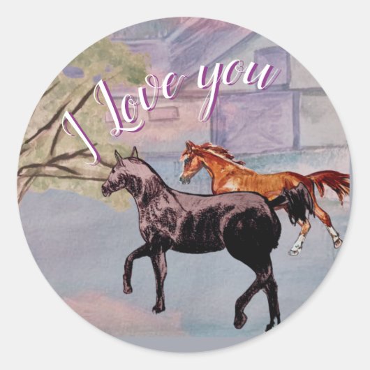 Sticker Rond j'aime les chevaux (Devant)