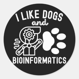 Sticker Rond J'aime les chiens et la bio-informatique