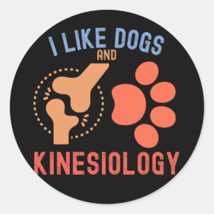 Sticker Rond J'aime les chiens et la kinésiologie