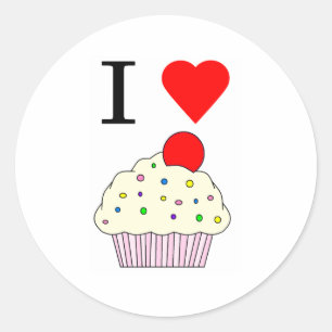 Sticker Rond J'aime les cupcakes