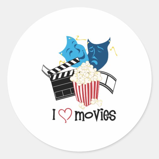 Sticker Rond J'aime les films (Devant)
