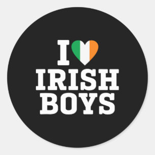 Sticker Rond J'aime les garçons irlandais Drapeau d'Irlande Cœu