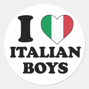 Sticker Rond J'aime les garçons italiens Drapeau italien Cœur