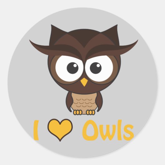 Sticker Rond J'aime les hiboux du coeur (Devant)