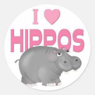 Sticker Rond J'aime les hippopotames