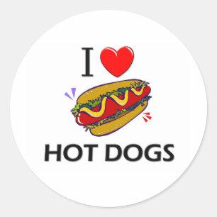 Sticker Rond J'aime les hot-dogs
