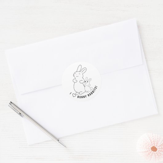 Sticker Rond J'Aime Les Lapins De Lapin (Enveloppe)