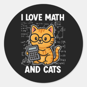 Sticker Rond J'aime les maths et les chats