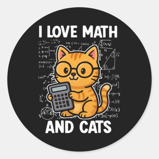 Sticker Rond J'aime les maths et les chats (Devant)