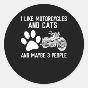 Sticker Rond J'Aime Les Motos Et Les Chats Drôle Don D'Art