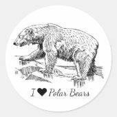 Sticker Rond J'aime les ours polaires (Devant)