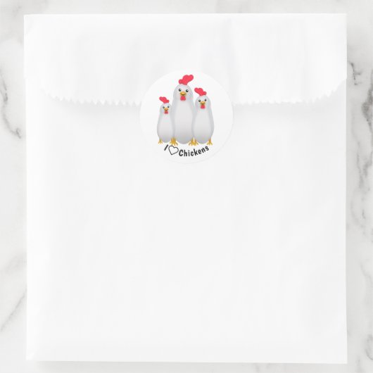 Sticker Rond J'Aime Les Poulets ! (Sac)