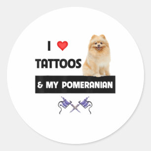 Sticker Rond J'Aime Les Tatouages Et Mon Chien Poméranien Maman