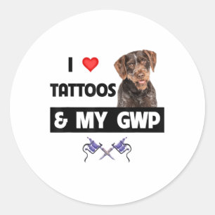 Sticker Rond J'Aime Les Tatouages Et Mon Gwp À poils durs Allem