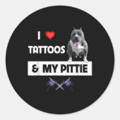 Sticker Rond J'Aime Les Tatouages Et Mon Pittie Chien Pitbull M (Devant)