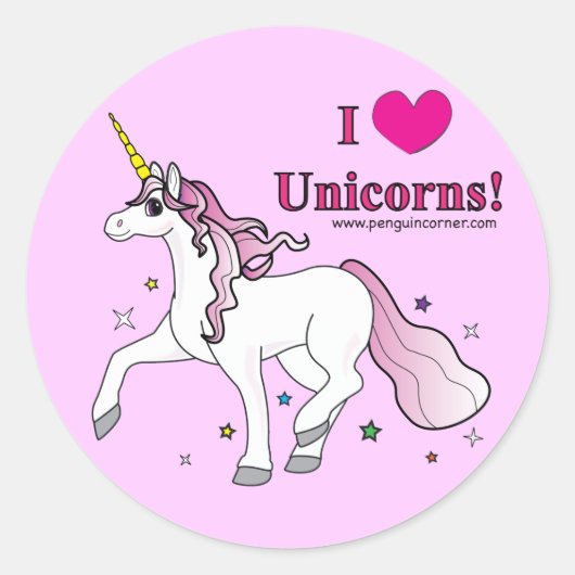 Sticker Rond J'Aime Les Unicornes ! (Devant)