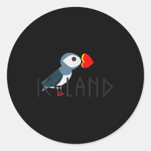 Sticker Rond J'aime l'Islande Macareux Islandais Cadeau Islanda