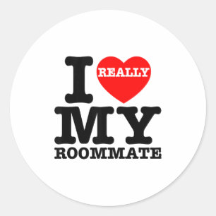Sticker Rond J'aime ma colocataire cœur drôles de cadeaux Valen