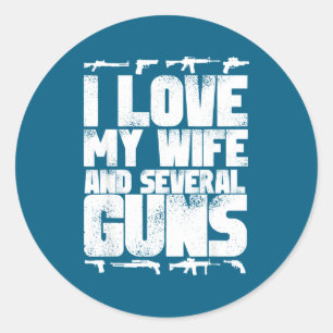Sticker Rond J'aime ma femme et plusieurs armes à feu - partisa