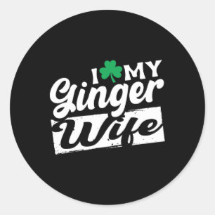 Sticker Rond J'aime ma femme rousse aux cheveux roux Shamrock S