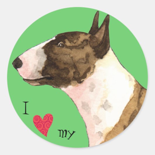 Sticker Rond J'aime ma mini Bull Terrier (Devant)