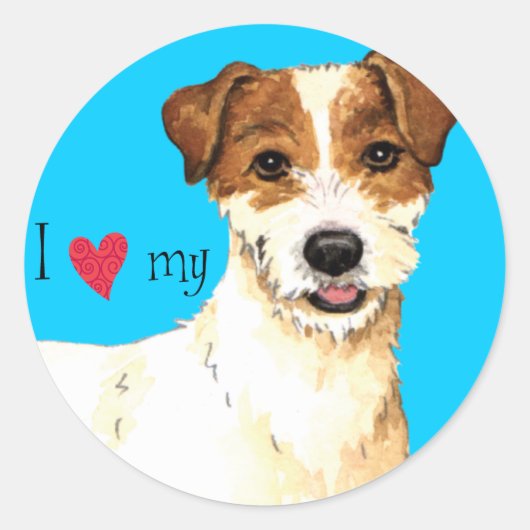 Sticker Rond J'aime ma Parson Russell Terrier (Devant)