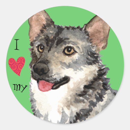 Sticker Rond J'aime ma Vallhund suédoise (Devant)