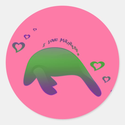 Sticker Rond J'aime Manatees Green Purple (Devant)