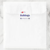 Sticker Rond J'Aime Mes Bulldogs (Chiens Multiples) (Sac)