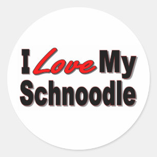 Sticker Rond J'aime mes cadeaux et vêtements de chien Schnoodle