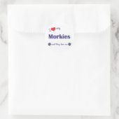 Sticker Rond J'Aime Mes Morkies (Chiens Multiples) (Sac)
