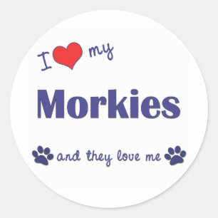 Sticker Rond J'Aime Mes Morkies (Chiens Multiples)