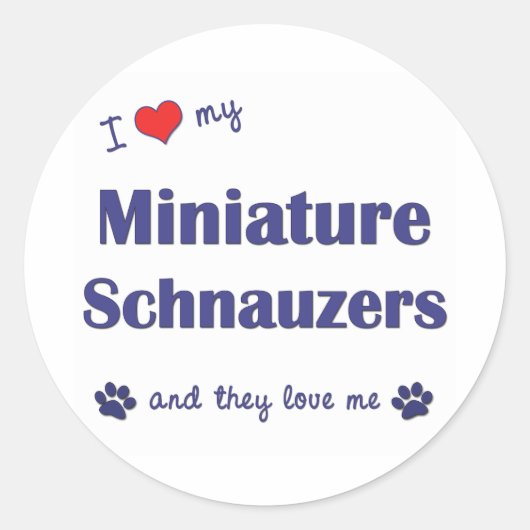 Sticker Rond J'Aime Mes Schnauzers Miniature (Chiens Multiples) (Devant)
